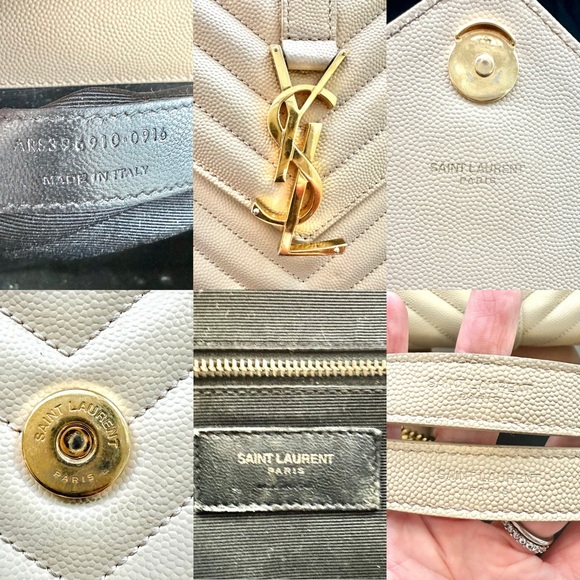 Auth SAINT LAURENT Grain De Poudre Matelasse Chevron Large Monogram Satchel Bag - Picture 3 of 16